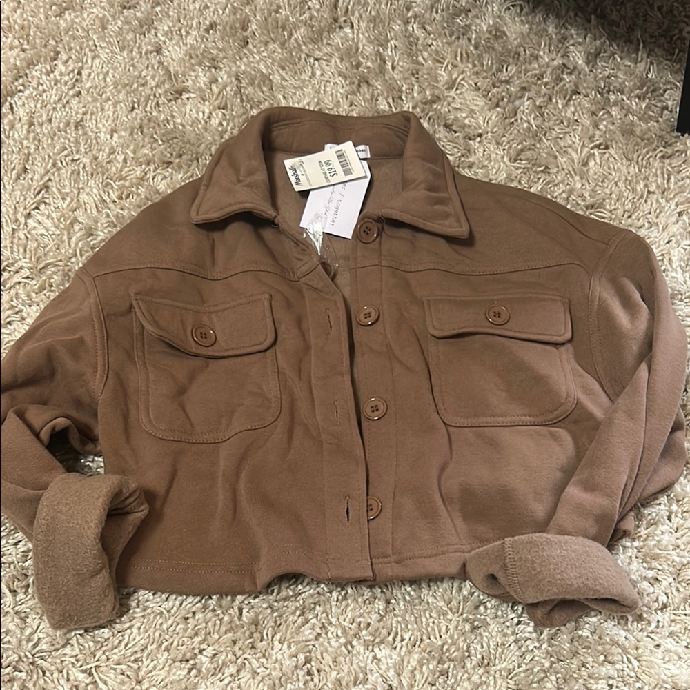 Brown Utility Jacket with Collared Design and Boxy Fit